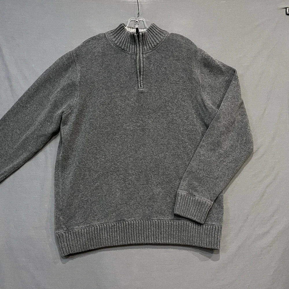 Eddie Bauer Quarter Zip Sweater Mens TXL Gray Cotton Ribbed Mock Neck Knit